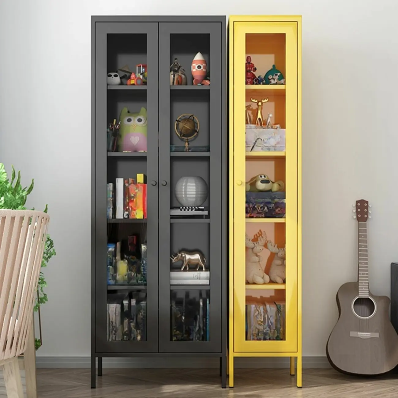 Modern Black Iron Adjustable Display Cabinet for Living Room Image - 3 | homeyfad