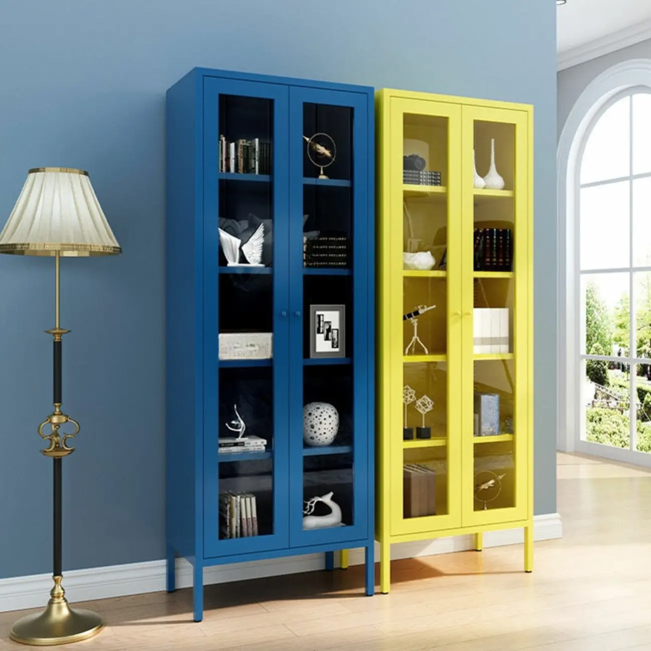 Modern Black Iron Adjustable Display Cabinet for Living Room Image - 6 | homeyfad