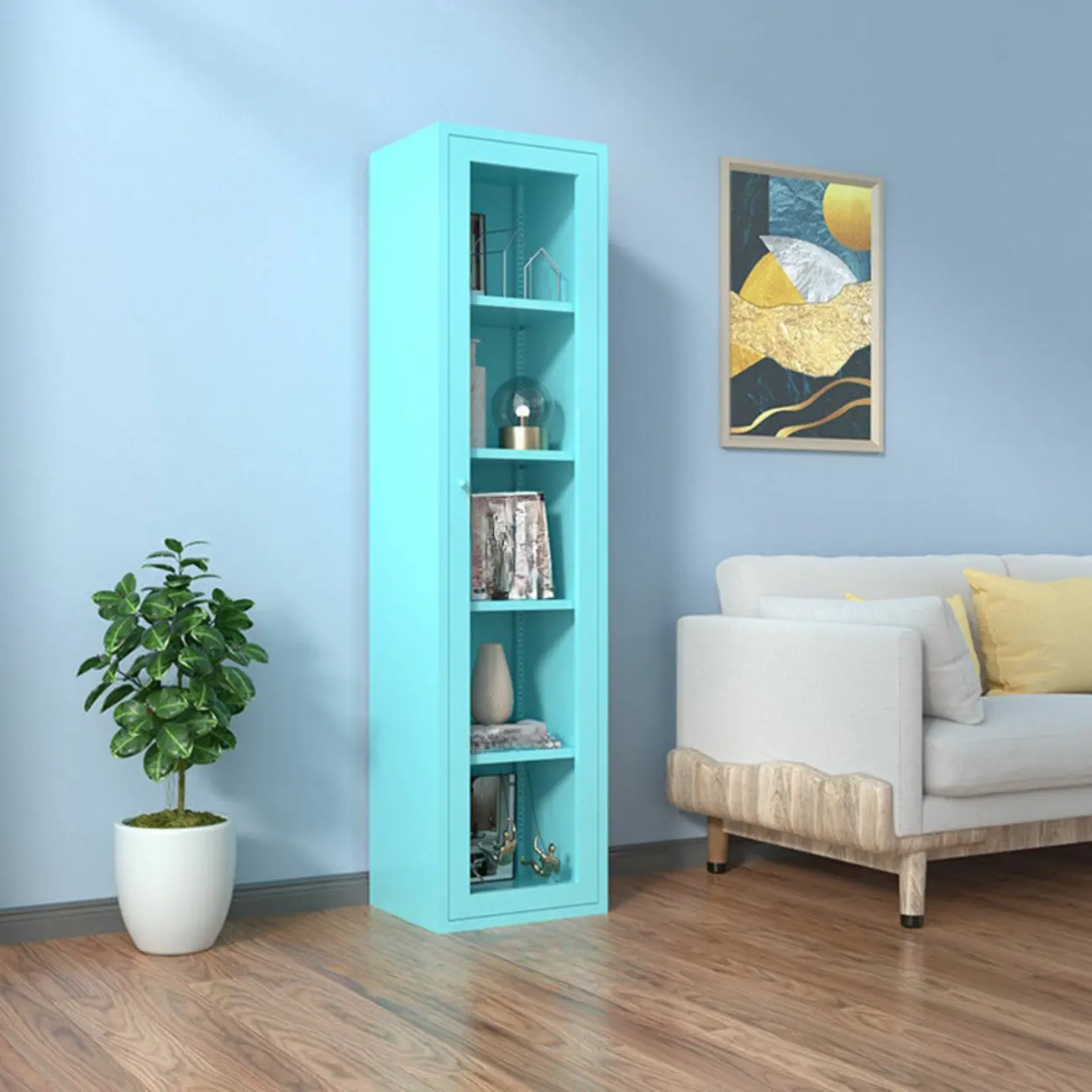 Modern Black Iron Adjustable Display Cabinet for Living Room Image - 10 | homeyfad