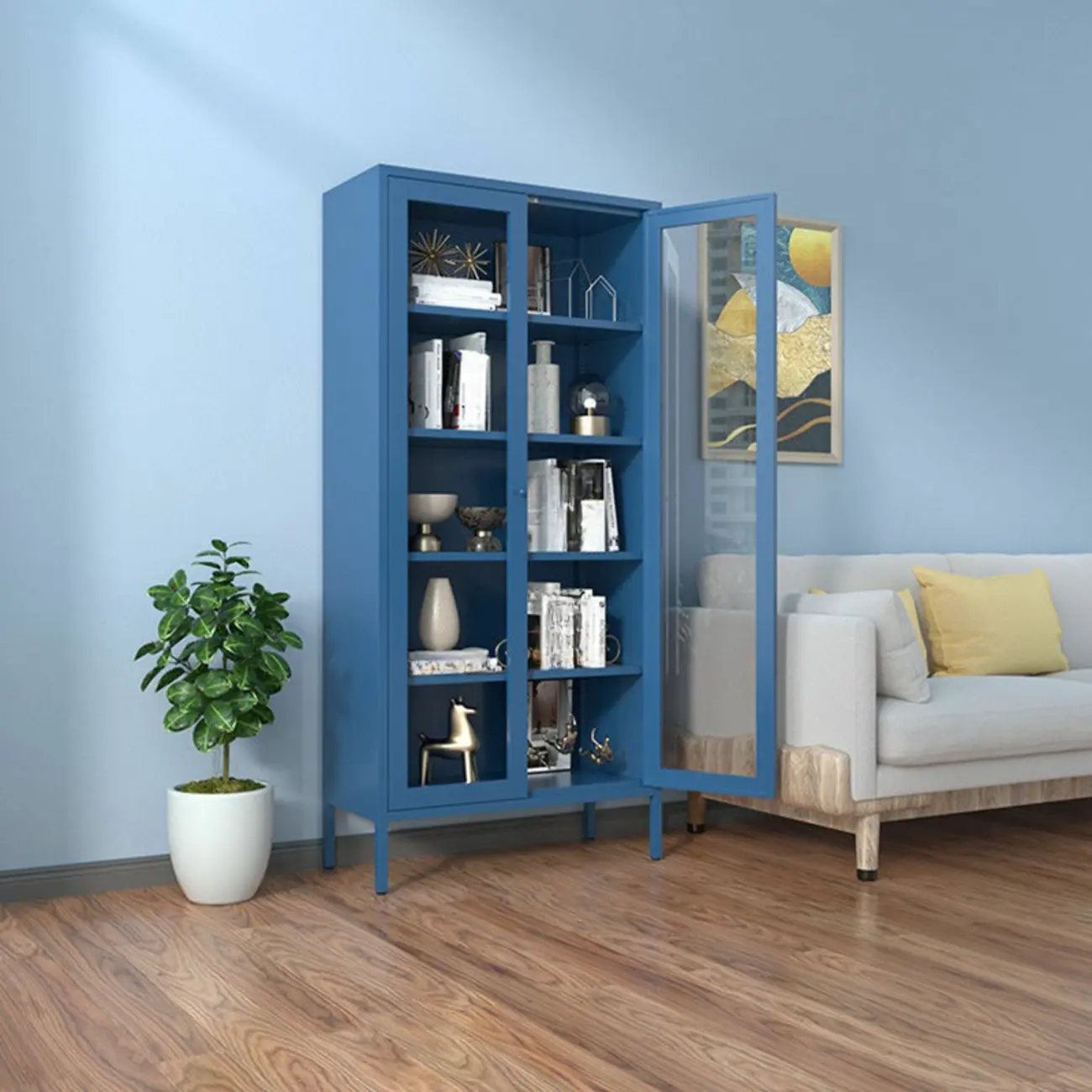 Modern Black Iron Adjustable Display Cabinet for Living Room Image - 11 | homeyfad