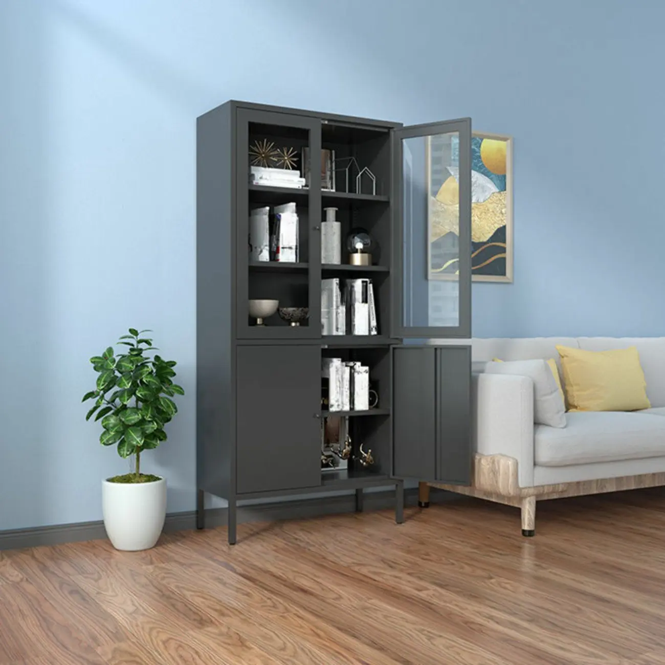 Modern Black Iron Adjustable Display Cabinet for Living Room Image - 14 | homeyfad
