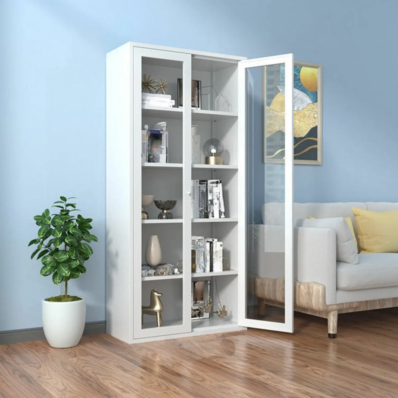 Modern Black Iron Adjustable Display Cabinet for Living Room Image - 15 | homeyfad