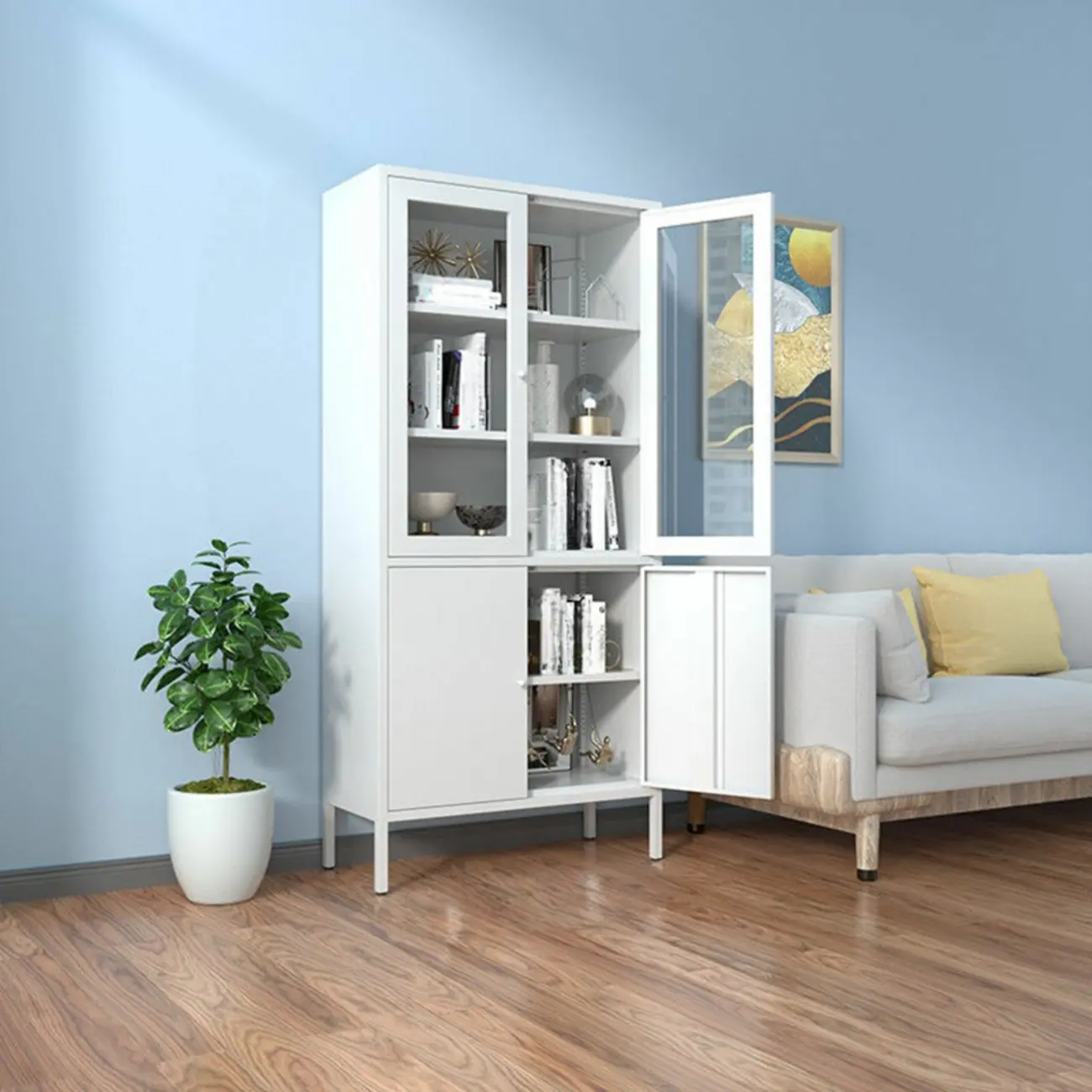 Modern Black Iron Adjustable Display Cabinet for Living Room Image - 16 | homeyfad