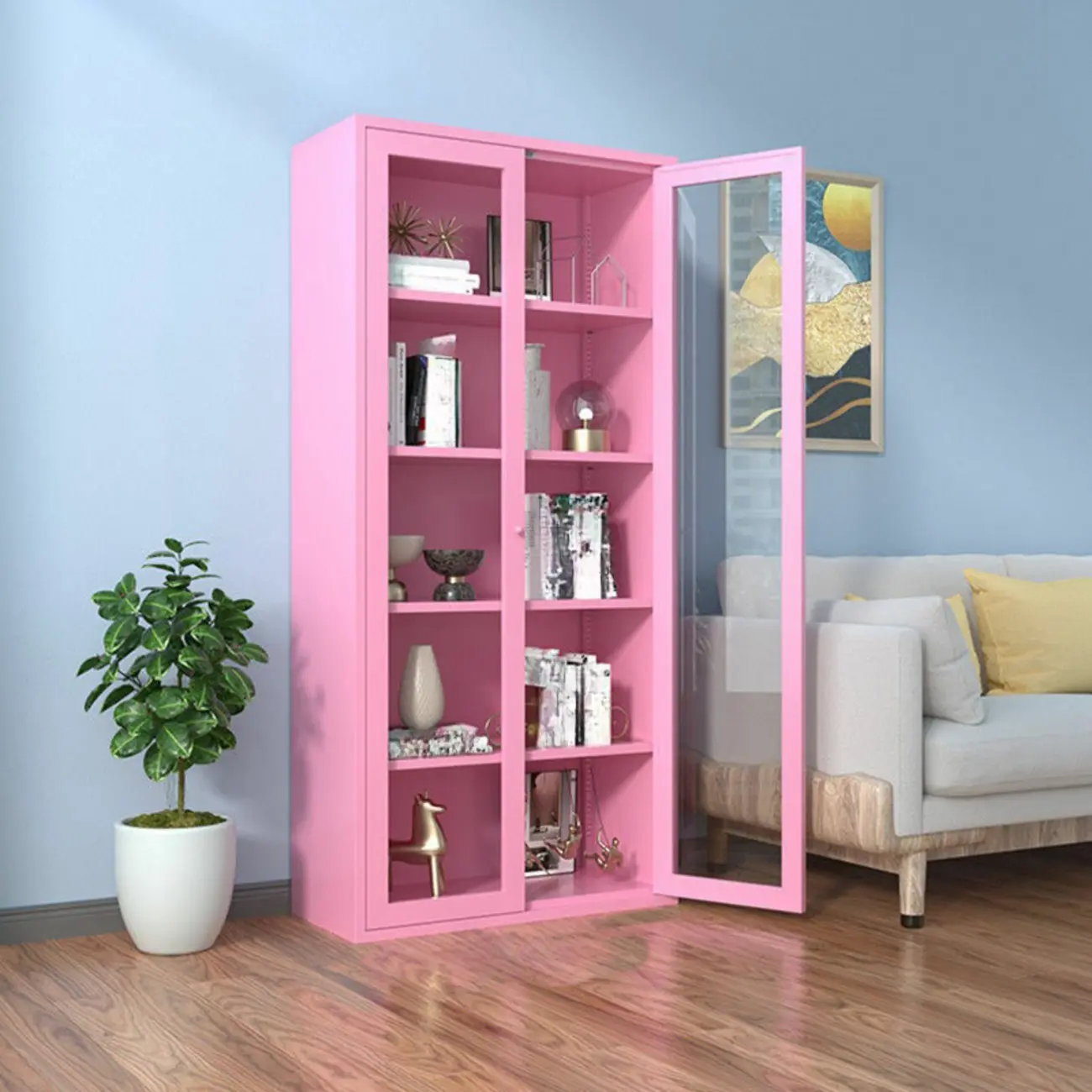 Modern Black Iron Adjustable Display Cabinet for Living Room Image - 17 | homeyfad