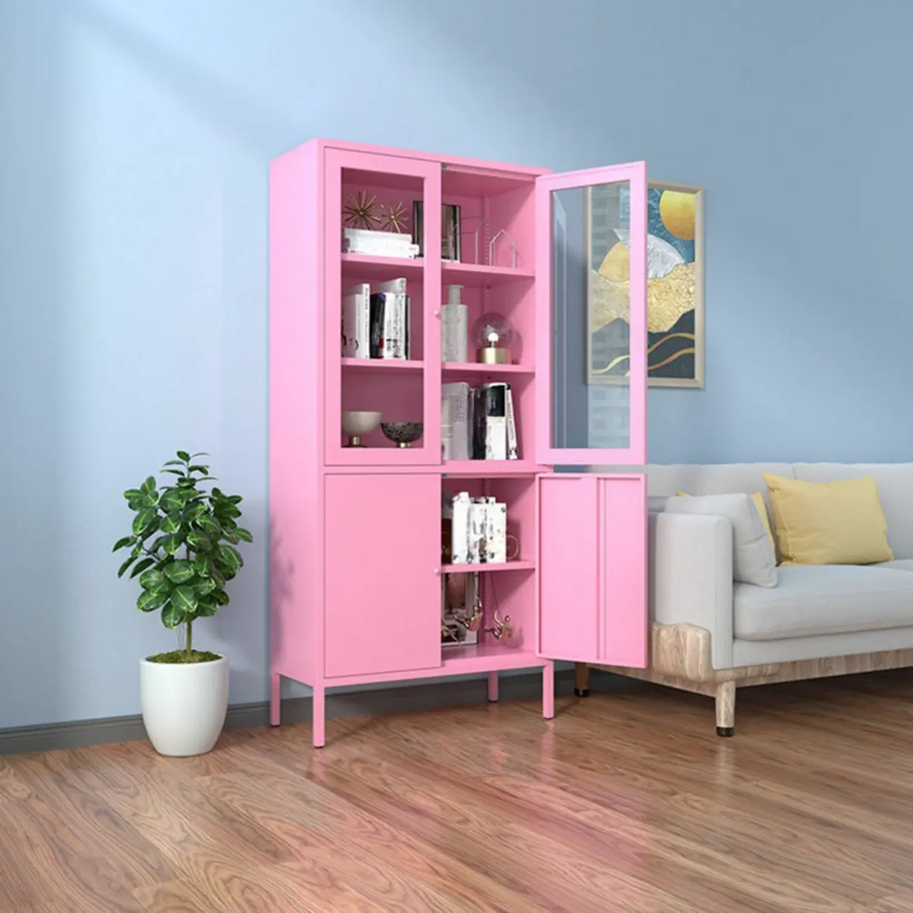 Modern Black Iron Adjustable Display Cabinet for Living Room Image - 18 | homeyfad