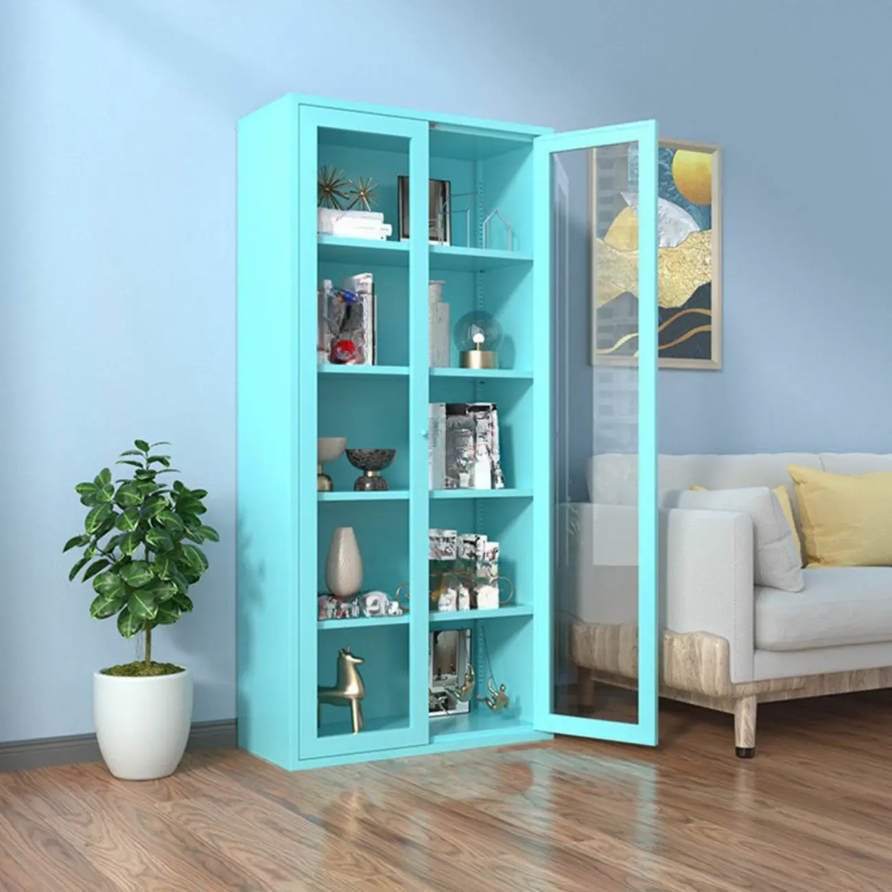 Modern Black Iron Adjustable Display Cabinet for Living Room Image - 21 | homeyfad