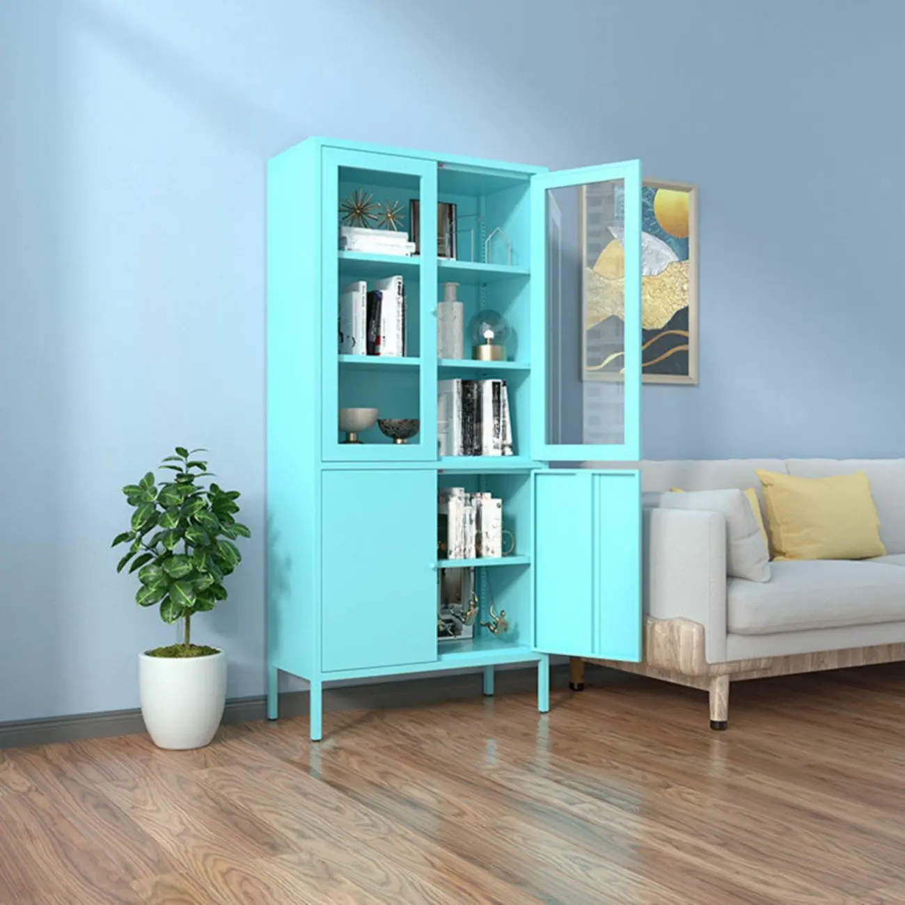 Modern Black Iron Adjustable Display Cabinet for Living Room Image - 22 | homeyfad