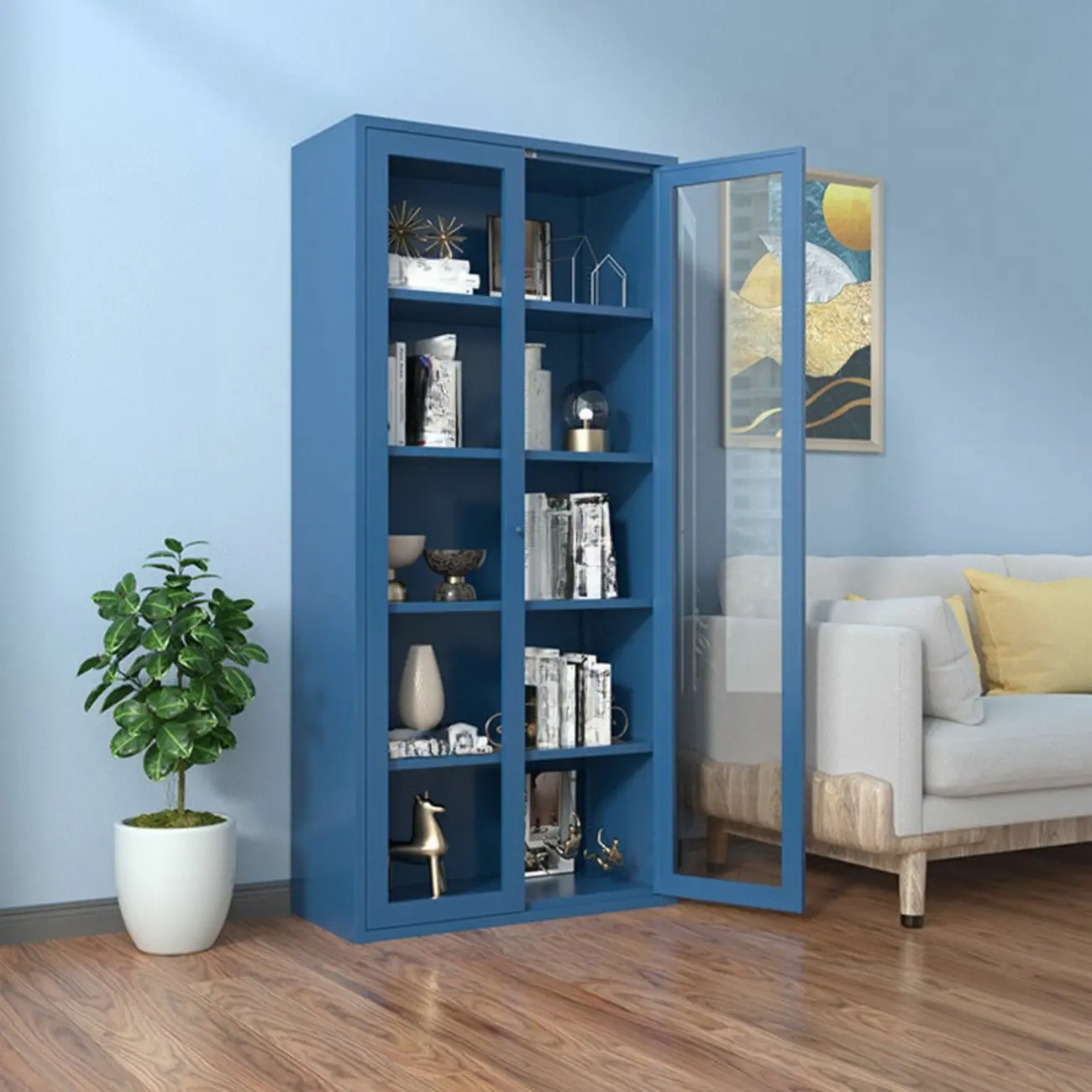 Modern Black Iron Adjustable Display Cabinet for Living Room Image - 23 | homeyfad