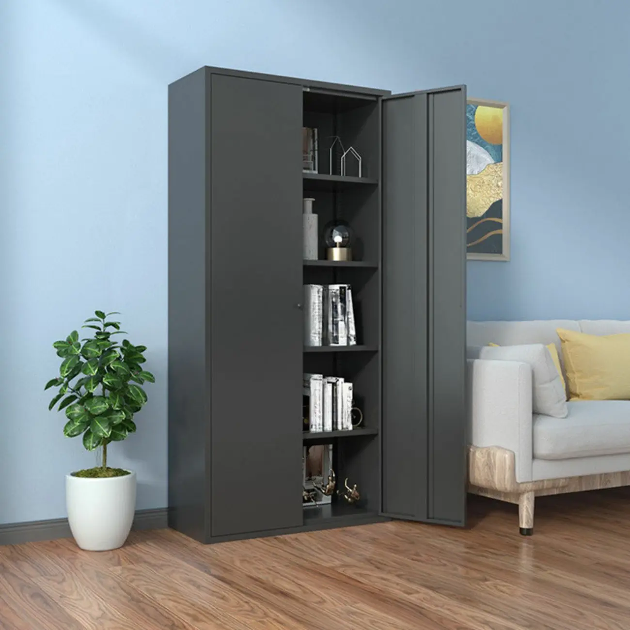 Modern Black Iron Adjustable Display Cabinet for Living Room Image - 26 | homeyfad