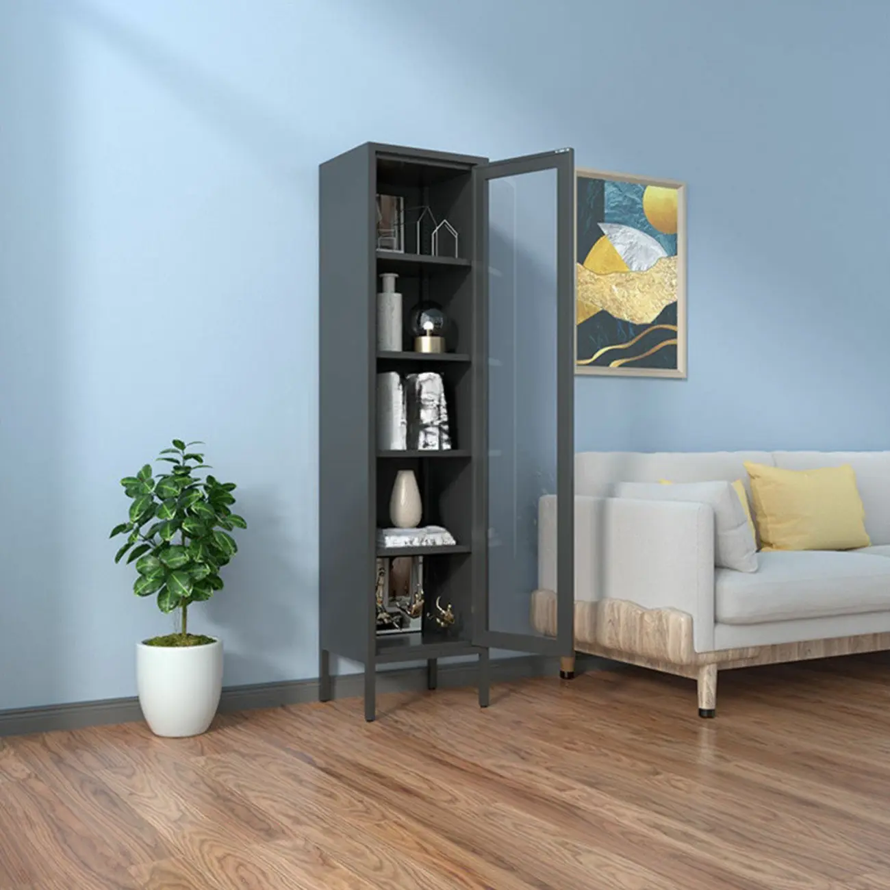 Modern Black Iron Adjustable Display Cabinet for Living Room Image - 34 | homeyfad