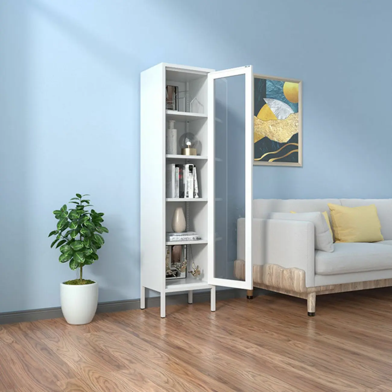 Modern Black Iron Adjustable Display Cabinet for Living Room Image - 35 | homeyfad