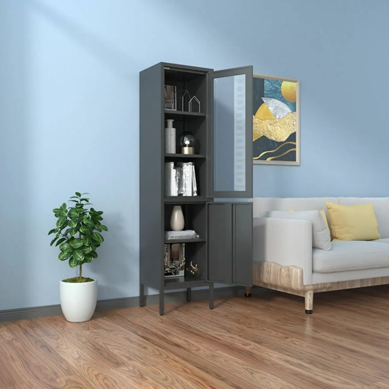 Modern Black Iron Adjustable Display Cabinet for Living Room Image - 40 | homeyfad