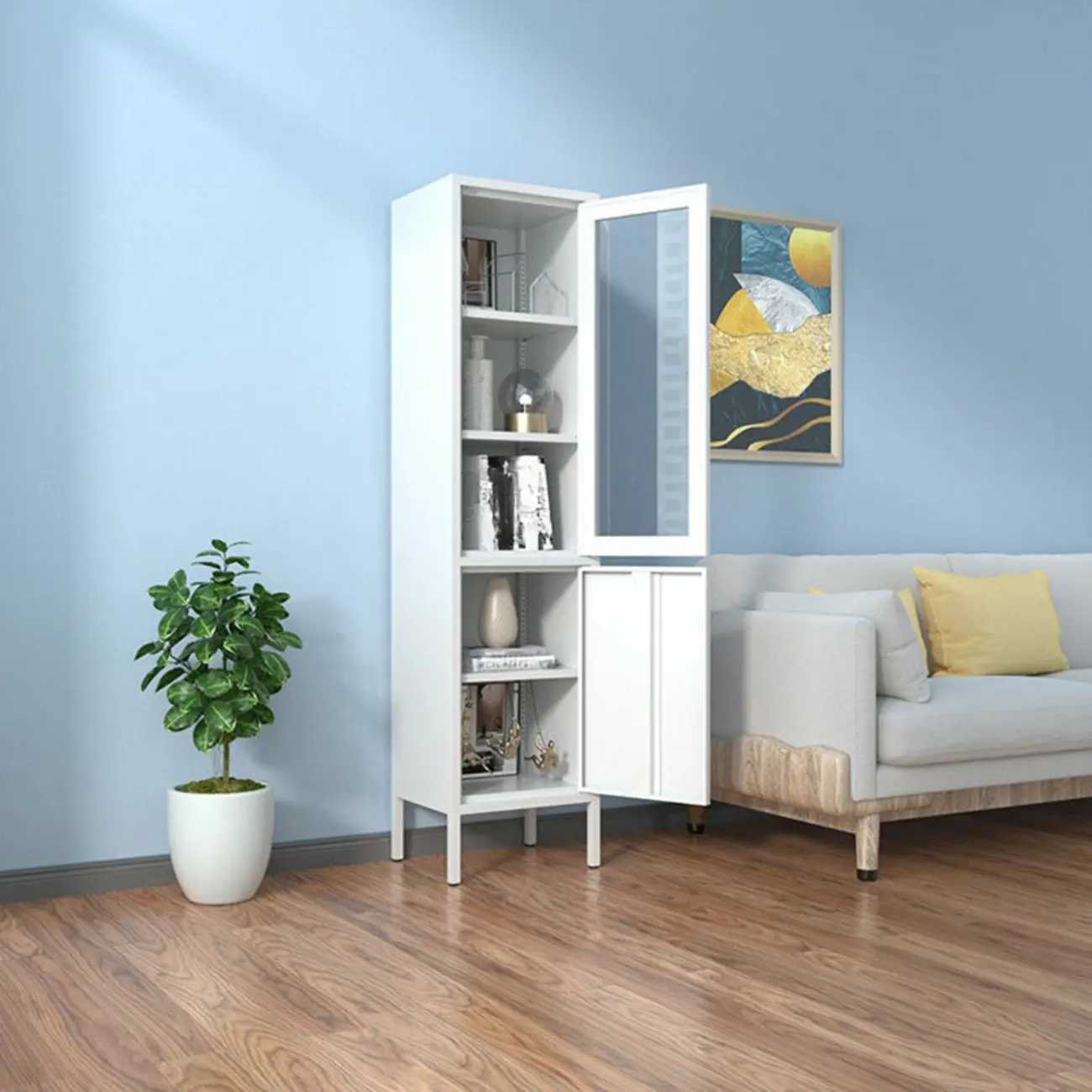 Modern Black Iron Adjustable Display Cabinet for Living Room Image - 41 | homeyfad