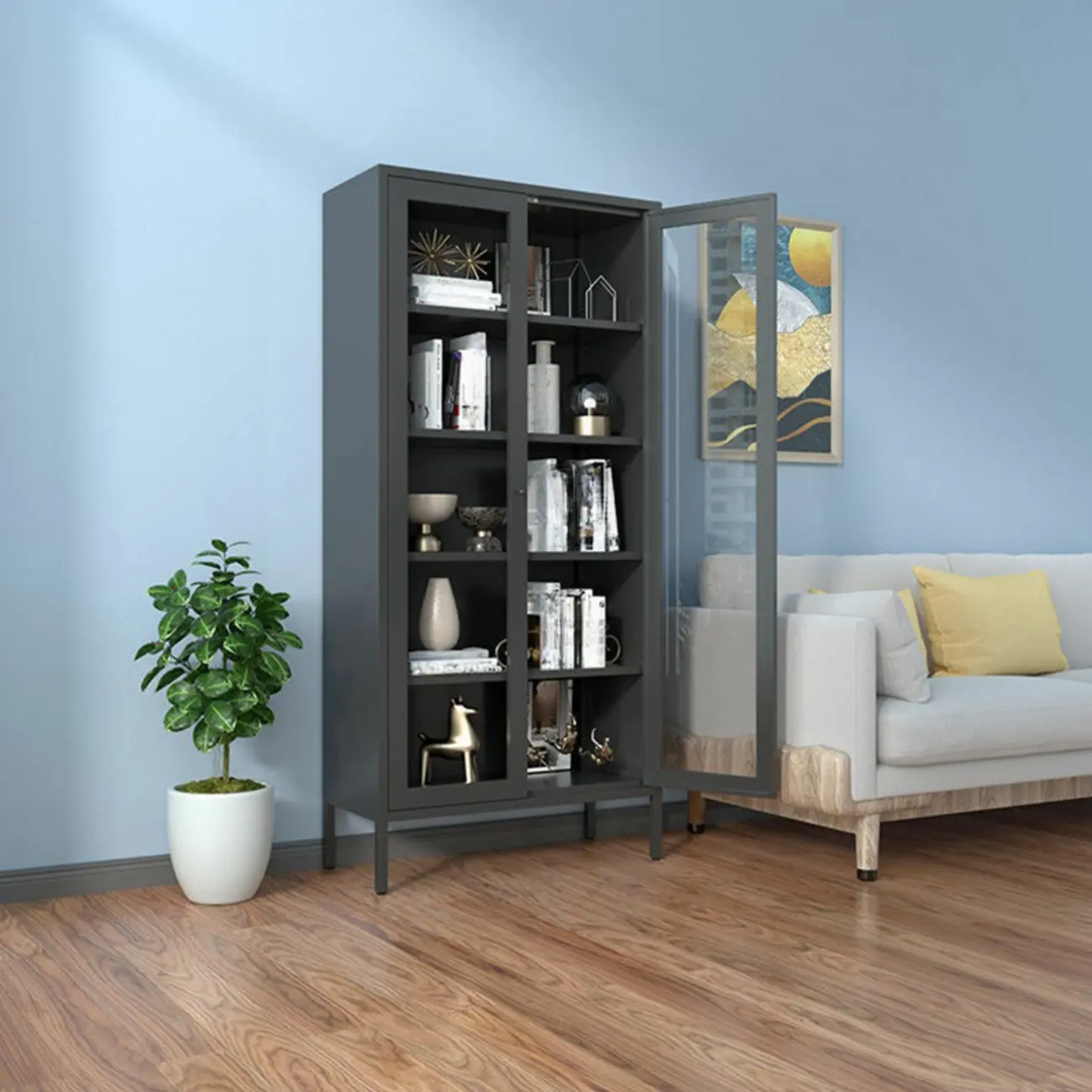 Modern Black Iron Adjustable Display Cabinet for Living Room Image - 46 | homeyfad