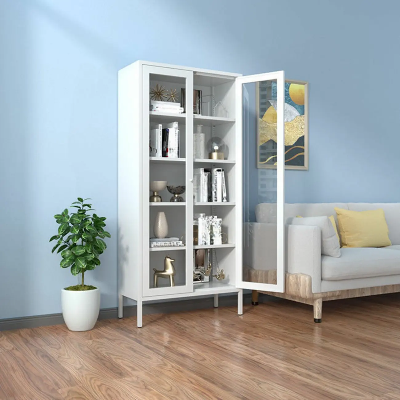 Modern Black Iron Adjustable Display Cabinet for Living Room Image - 47 | homeyfad