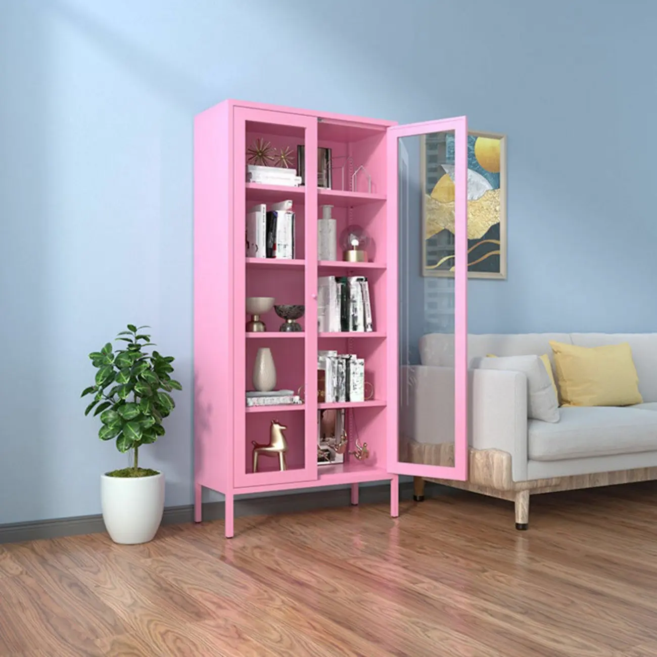 Modern Black Iron Adjustable Display Cabinet for Living Room Image - 48 | homeyfad