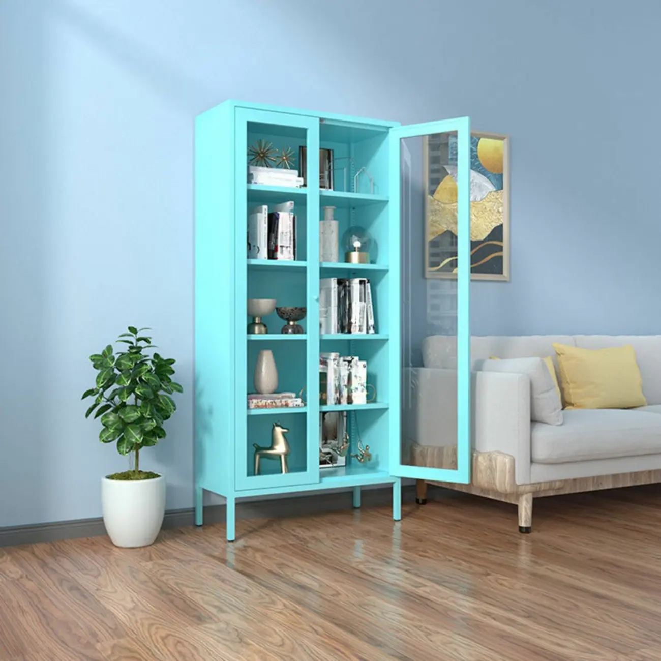 Modern Black Iron Adjustable Display Cabinet for Living Room Image - 50 | homeyfad