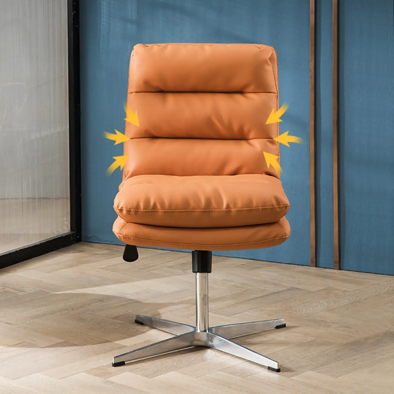 Modern Orange Leather Adjustable Swivel Office Chair Image - 3 | homeyfad
