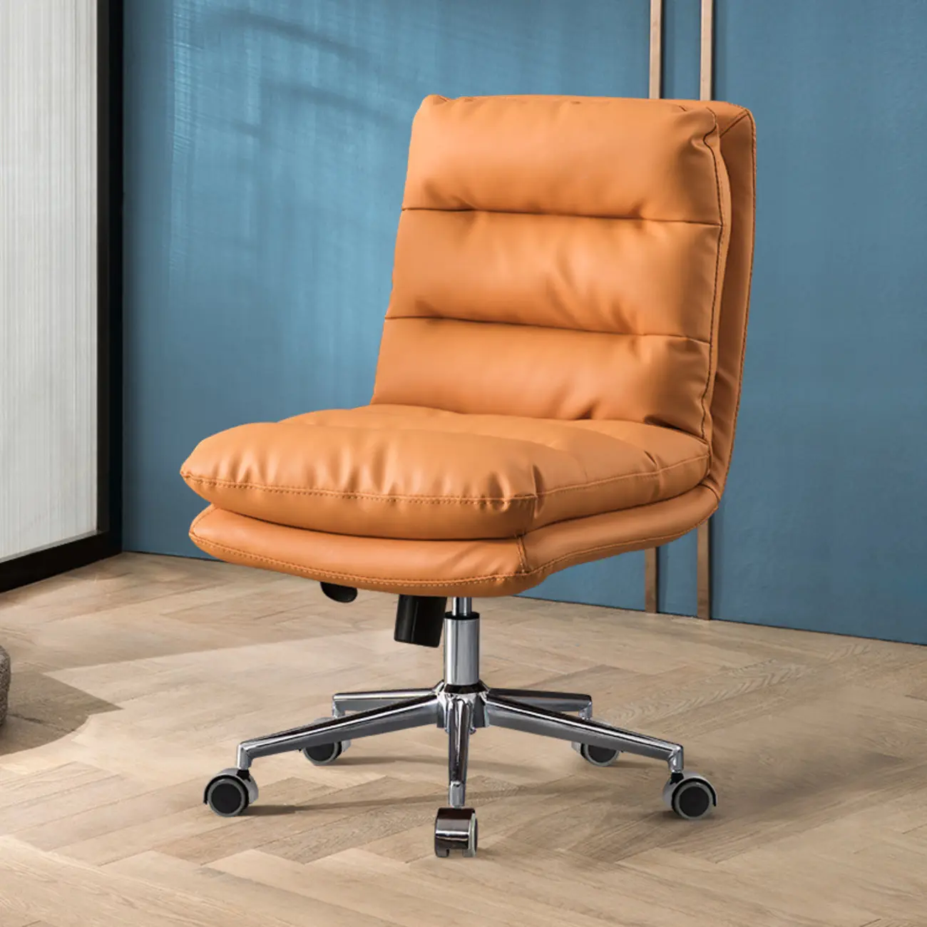 Modern Orange Leather Adjustable Swivel Office Chair Image - 1 | homeyfad