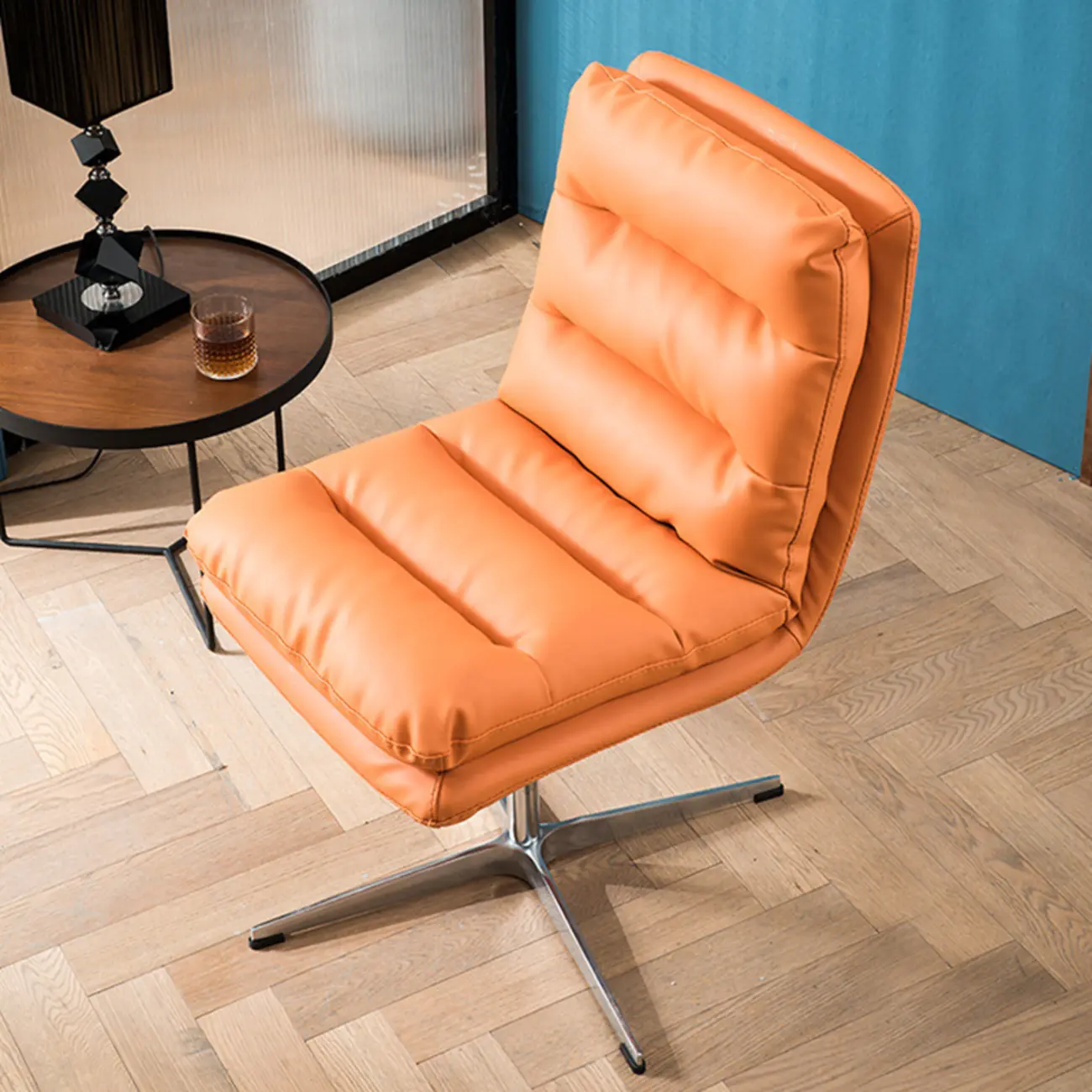 Modern Orange Leather Adjustable Swivel Office Chair Image - 2 | homeyfad