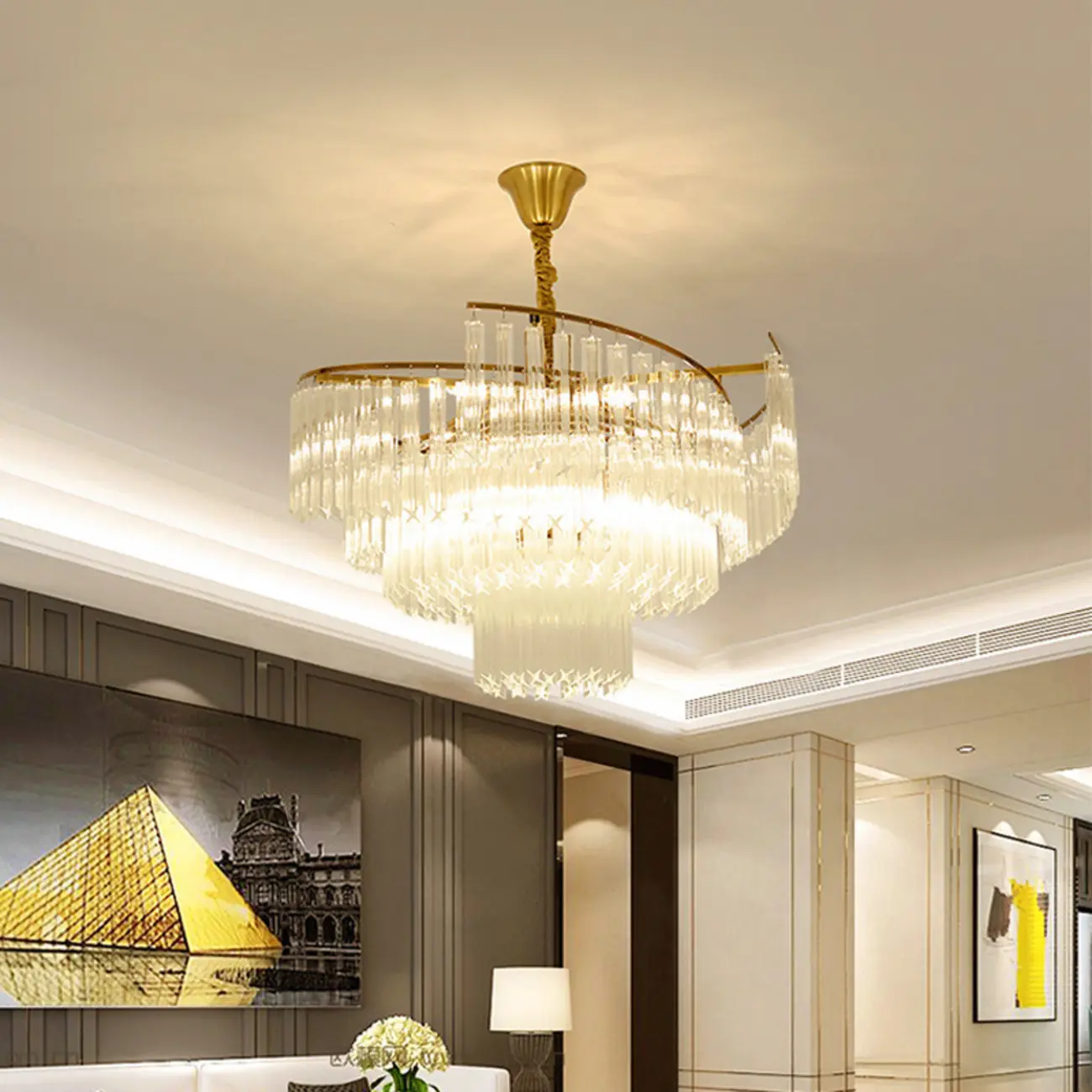 Gold Crystal Linear Chandelier with Modern Design Image - 3 | homeyfad