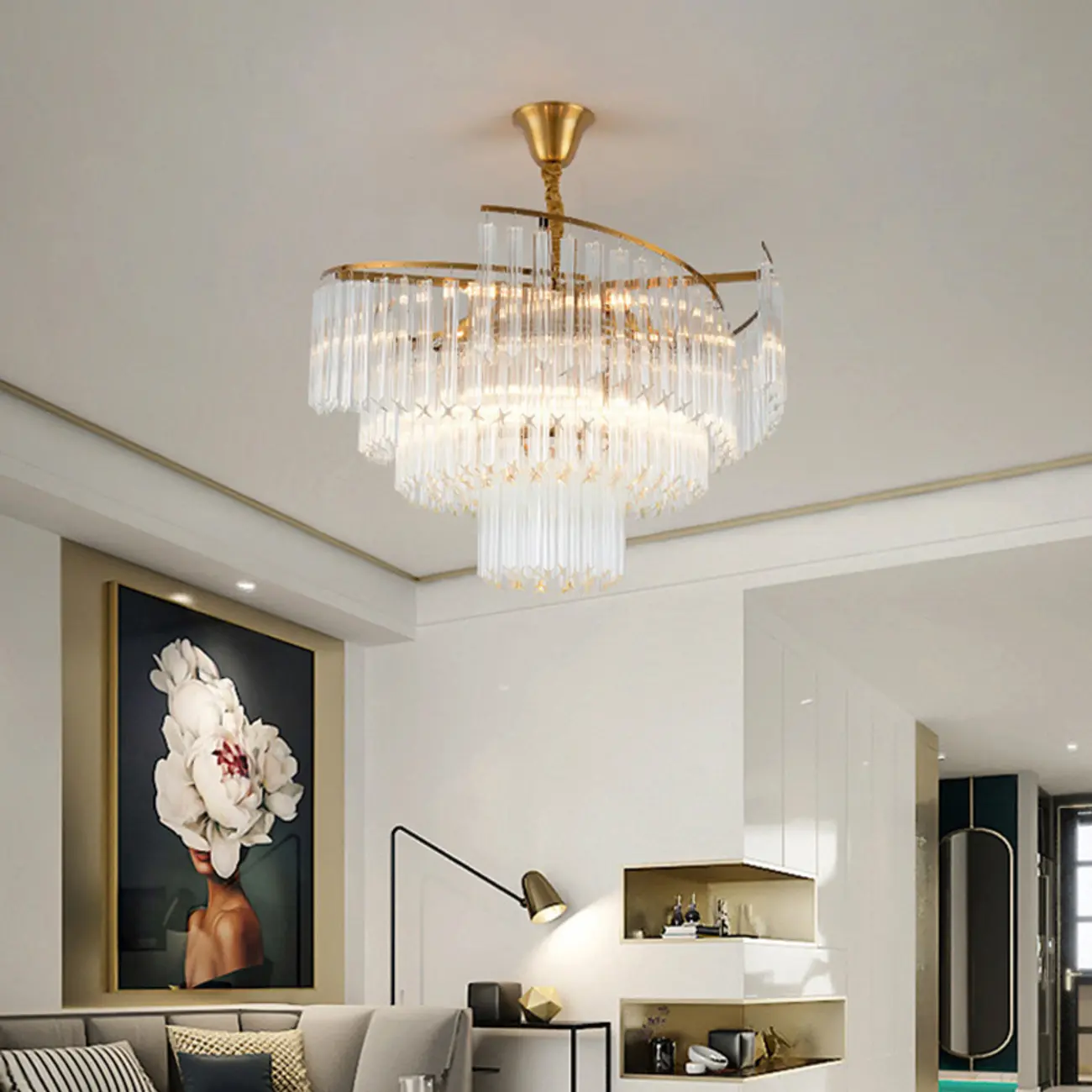Gold Crystal Linear Chandelier with Modern Design Image - 4 | homeyfad