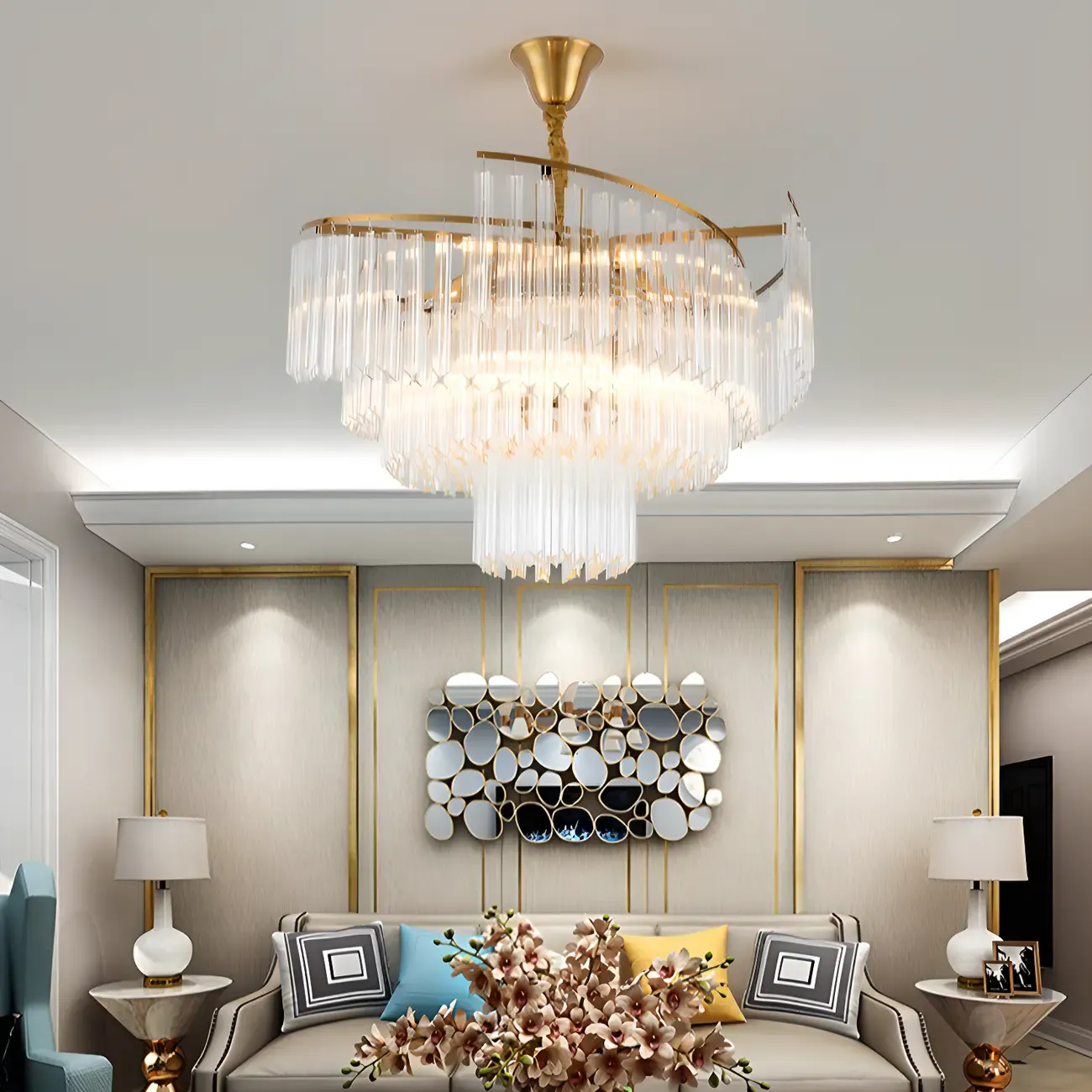 Gold Crystal Linear Chandelier with Modern Design Image - 1