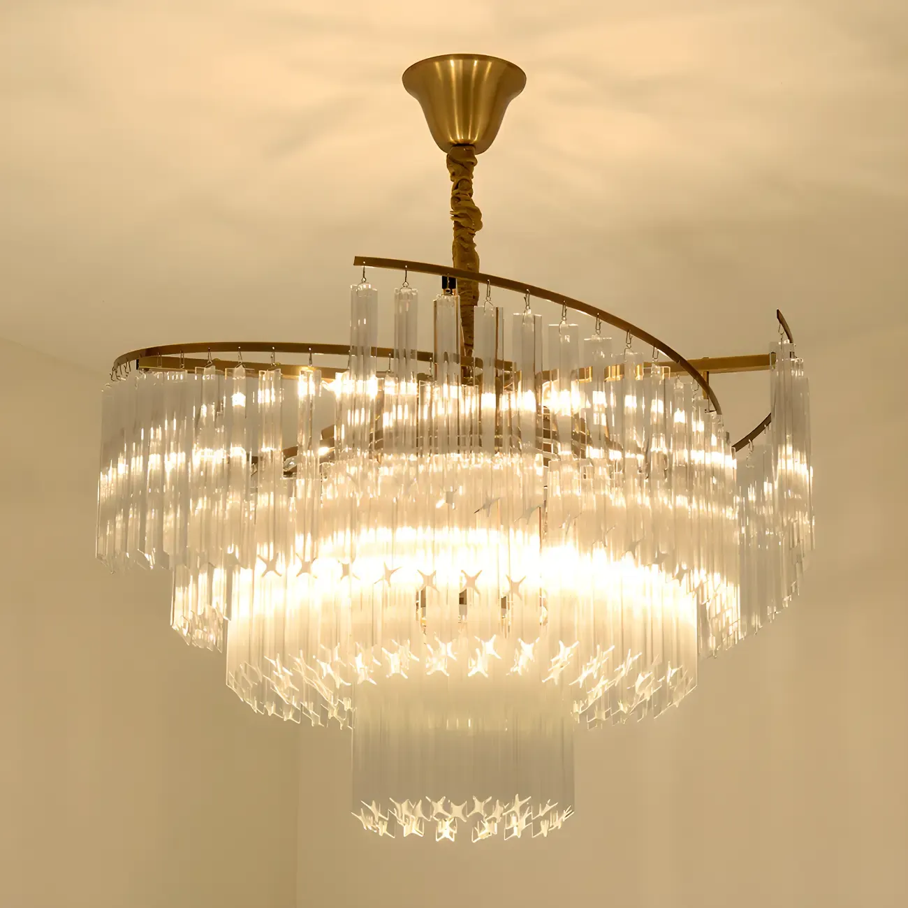 Gold Crystal Linear Chandelier with Modern Design Image - 5