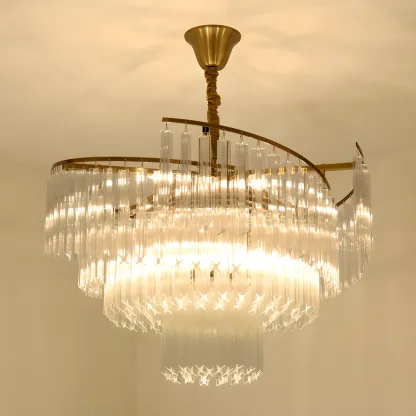 Gold Crystal Linear Chandelier with Modern Design Image - 5