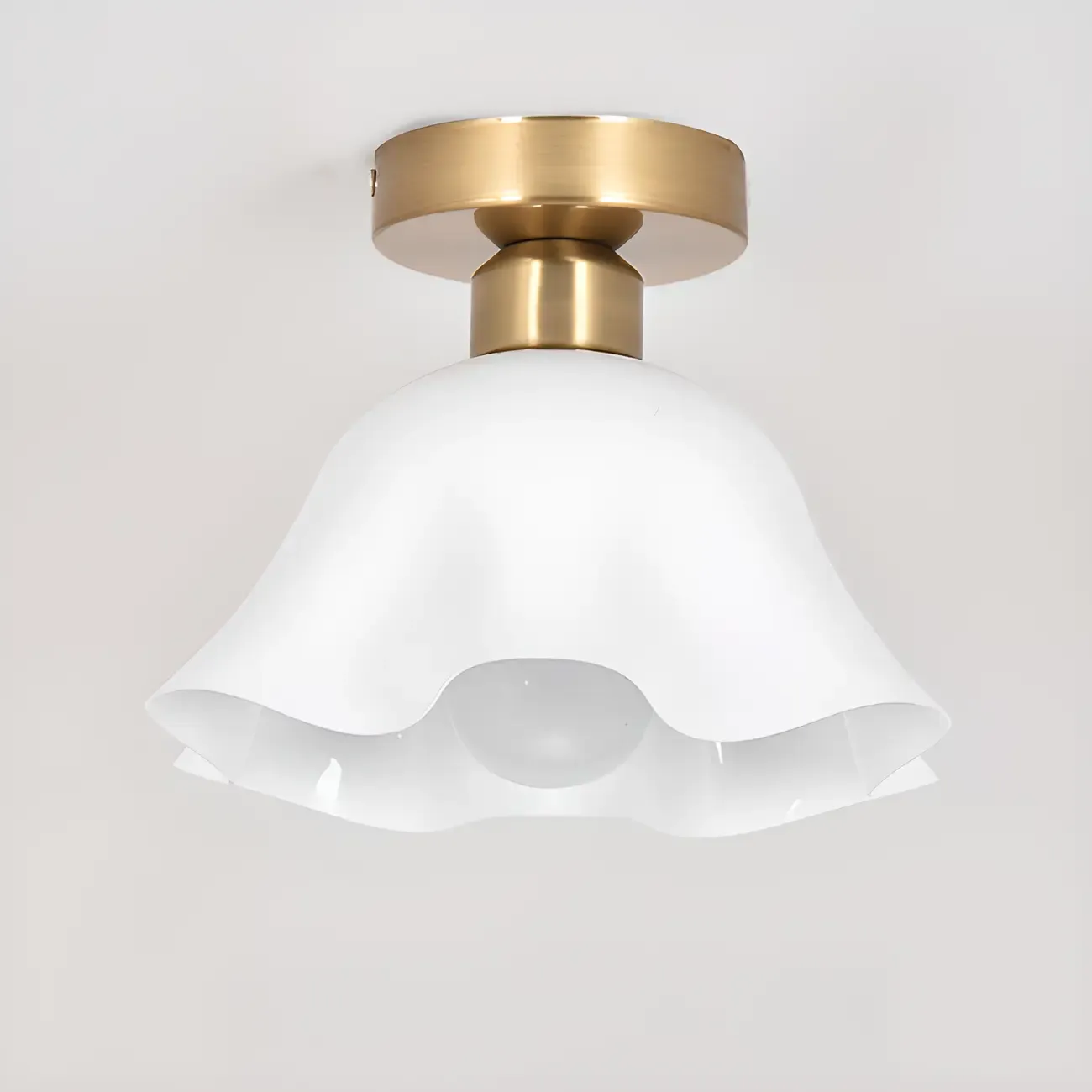 White Flower Glass Shade Metal Semi Flush Ceiling Light Image - 7