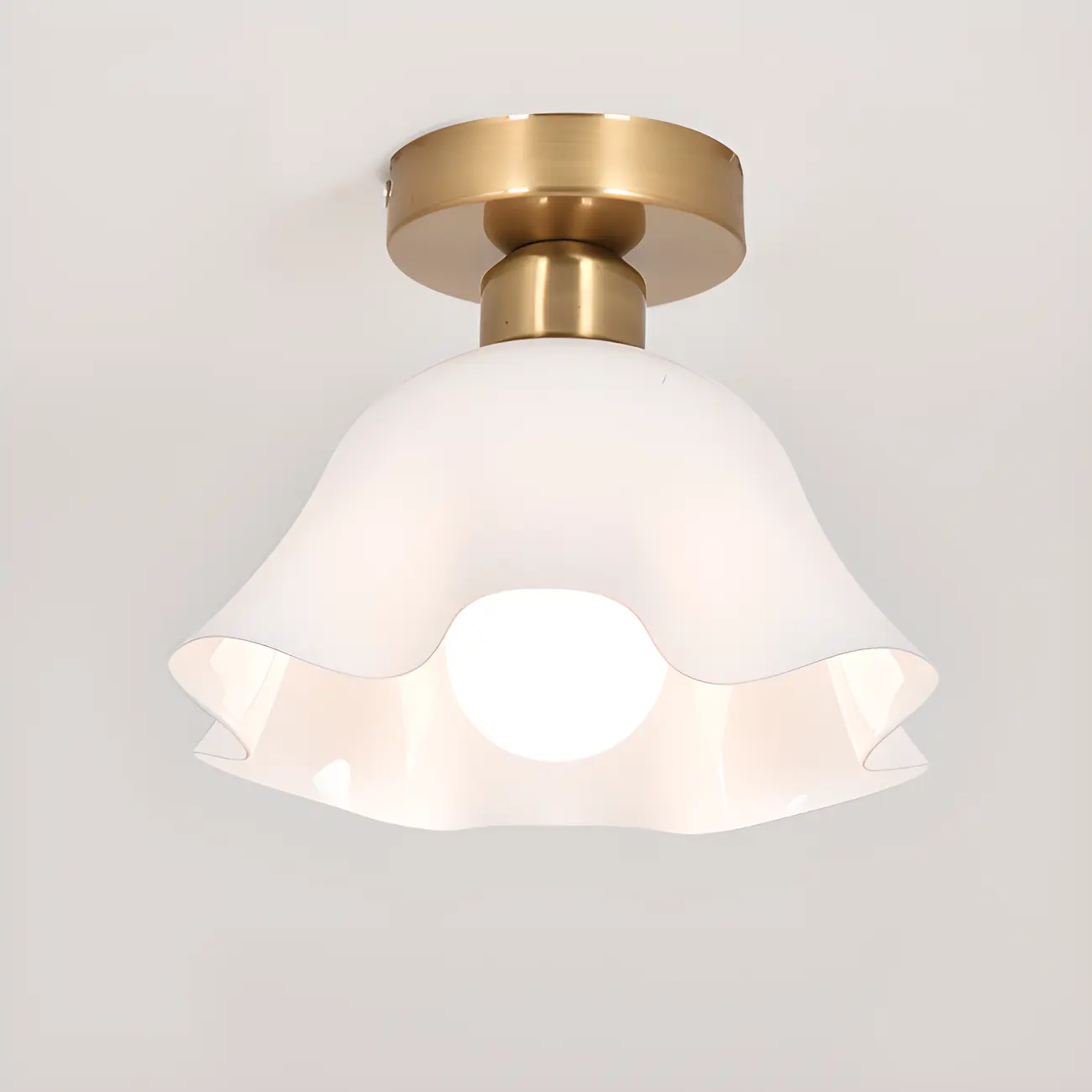 White Flower Glass Shade Metal Semi Flush Ceiling Light Image - 8 | homeyfad