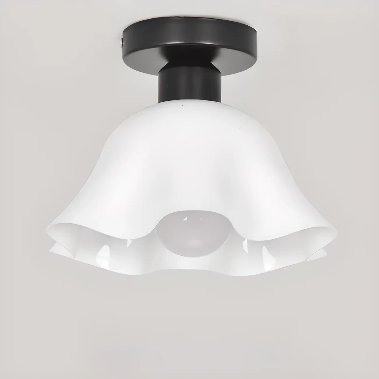 White Flower Glass Shade Metal Semi Flush Ceiling Light Image - 9