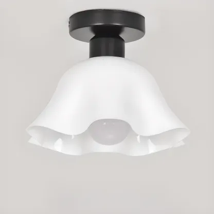 White Flower Glass Shade Metal Semi Flush Ceiling Light Image - 9