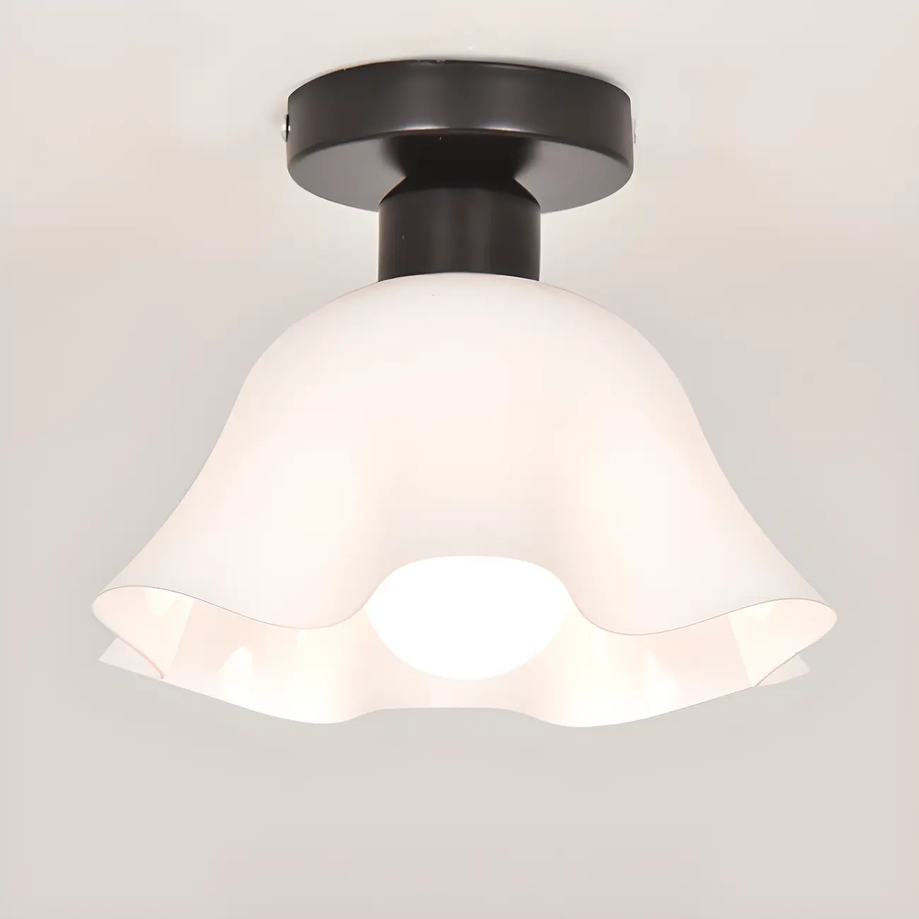 White Flower Glass Shade Metal Semi Flush Ceiling Light Image - 10 | homeyfad