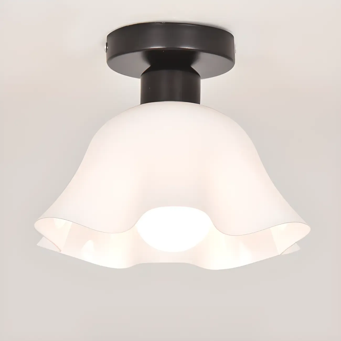 White Flower Glass Shade Metal Semi Flush Ceiling Light Image - 10