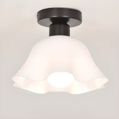 White Flower Glass Shade Metal Semi Flush Ceiling Light Image - 10