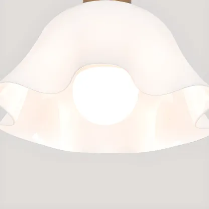 White Flower Glass Shade Metal Semi Flush Ceiling Light Image - 11