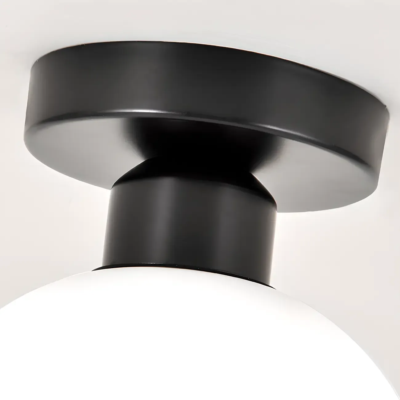 White Flower Glass Shade Metal Semi Flush Ceiling Light Image - 12