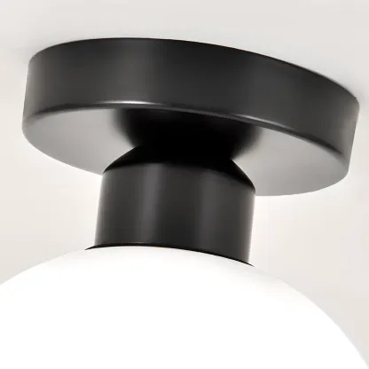 White Flower Glass Shade Metal Semi Flush Ceiling Light Image - 12