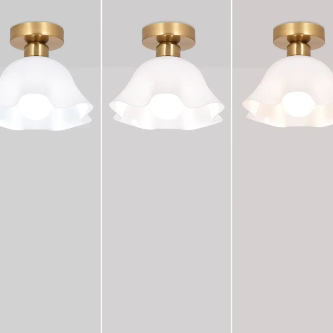 White Flower Glass Shade Metal Semi Flush Ceiling Light Image - 13