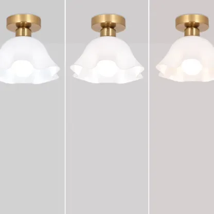 White Flower Glass Shade Metal Semi Flush Ceiling Light Image - 13