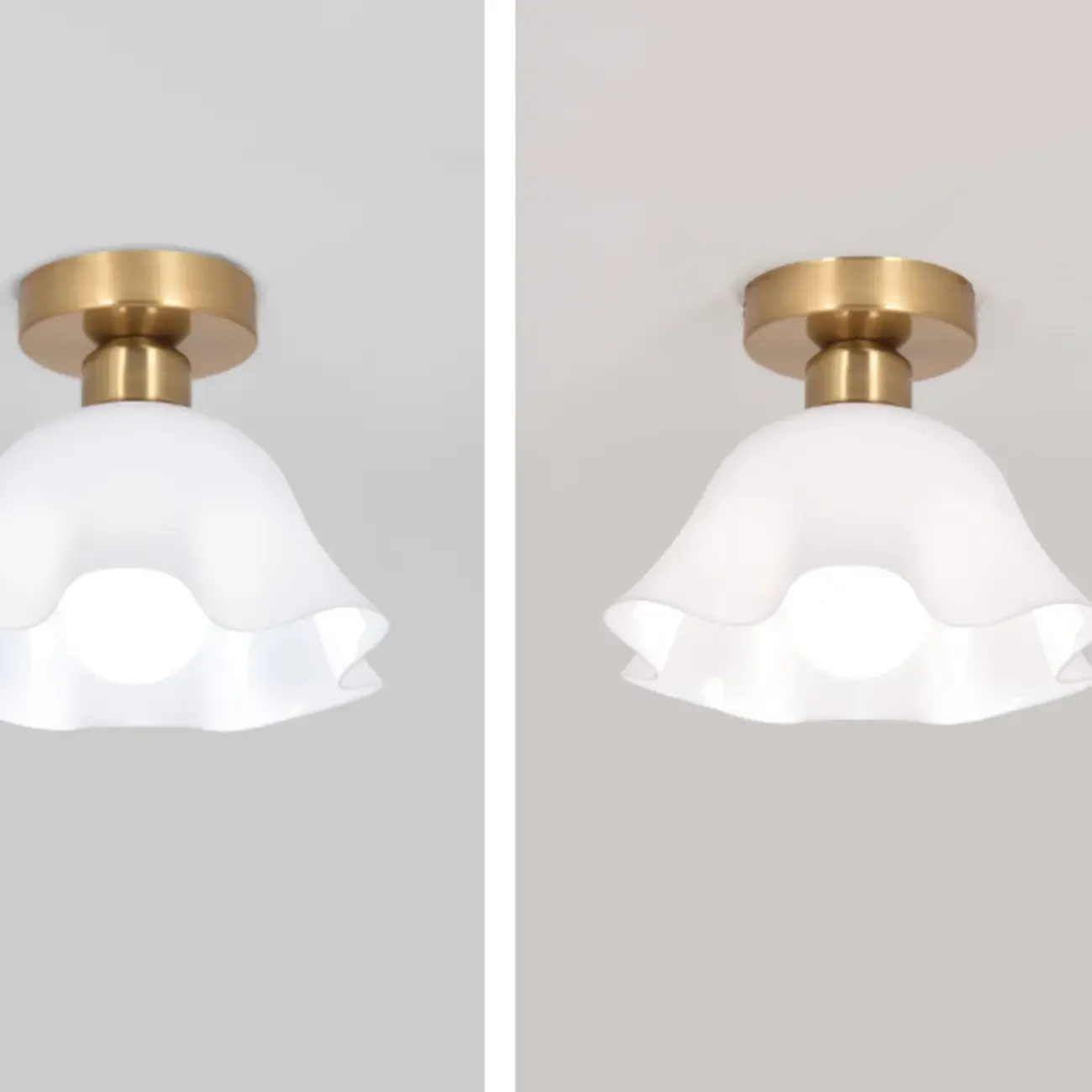 White Flower Glass Shade Metal Semi Flush Ceiling Light Image - 14