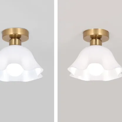 White Flower Glass Shade Metal Semi Flush Ceiling Light Image - 14