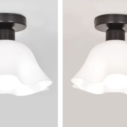 White Flower Glass Shade Metal Semi Flush Ceiling Light Image - 15