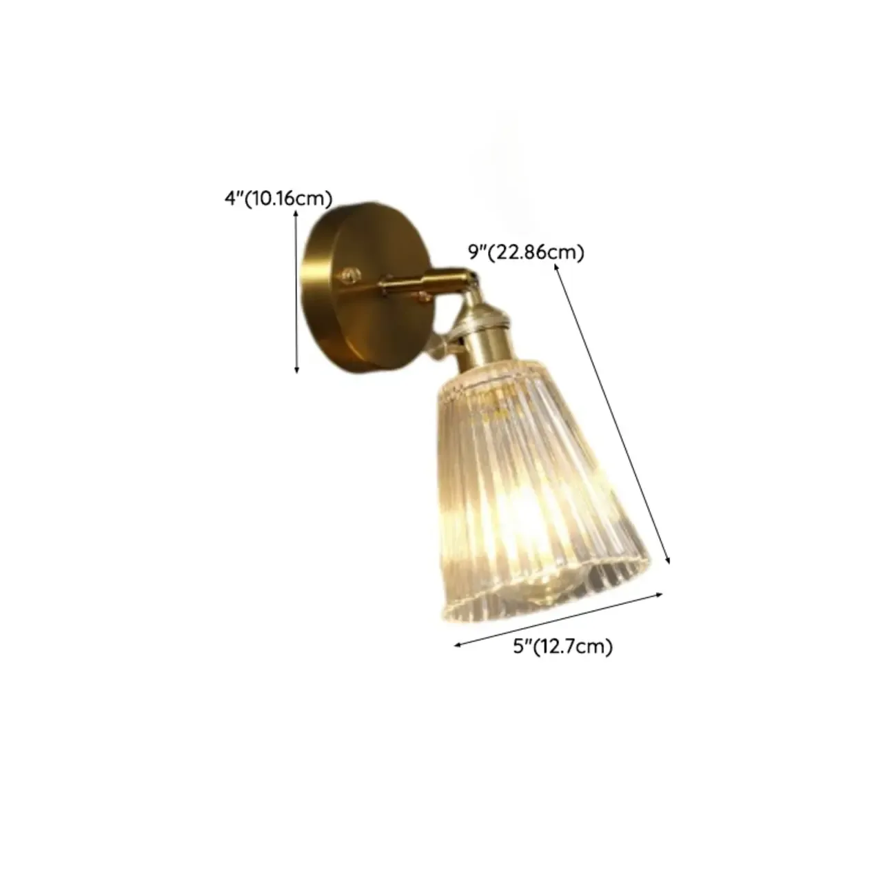 Art Deco Gold Transparent Glass Wall Sconce #size