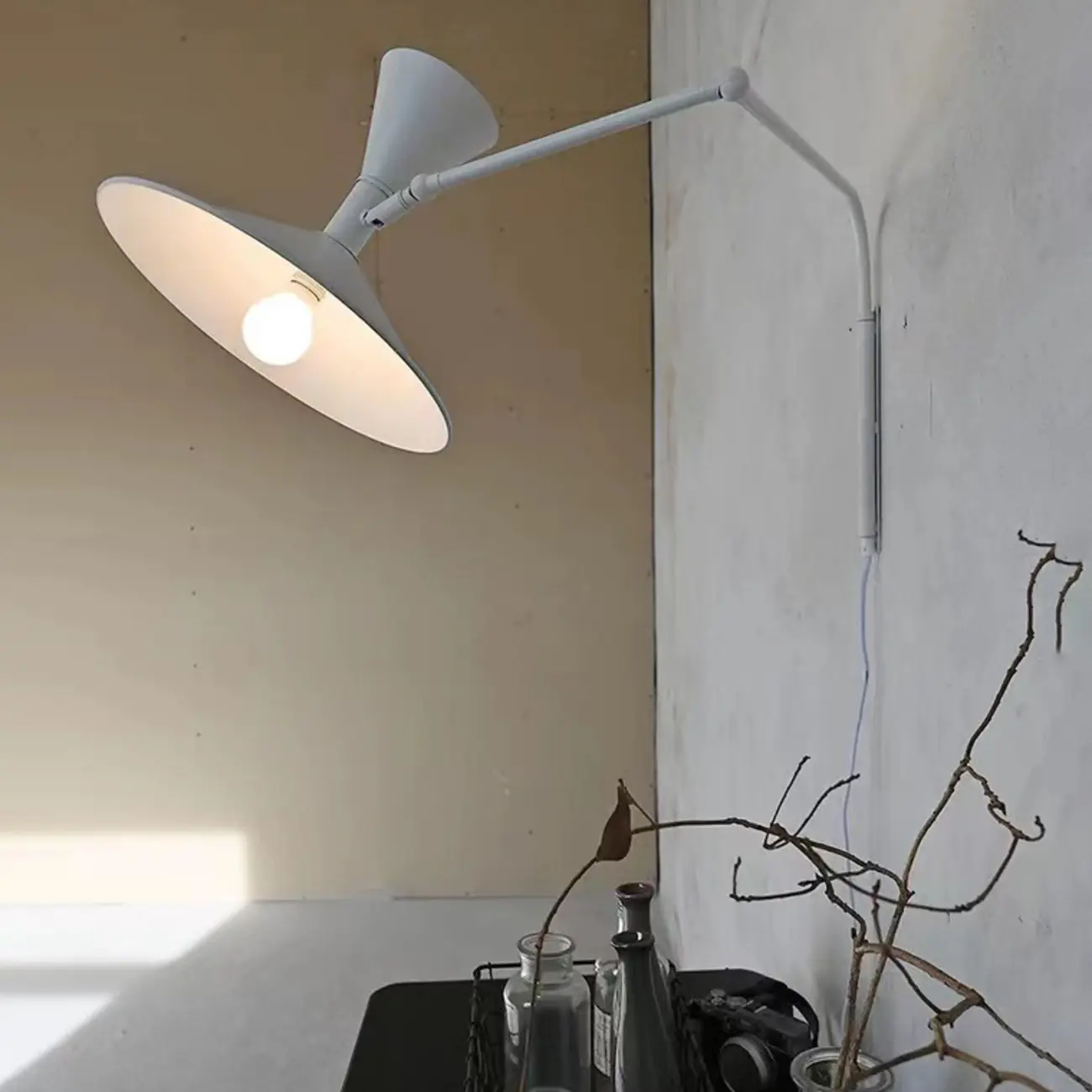 Simplistic Metal Mini Ambient Swing Arm Wall Light Image - 7 | homeyfad