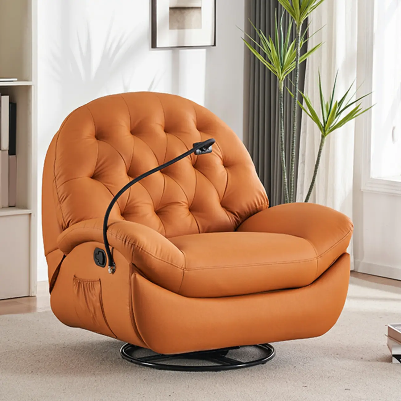 Glam Leather Recliner with USB Port & Cushion for Living Room Image - 2 | homeyfad