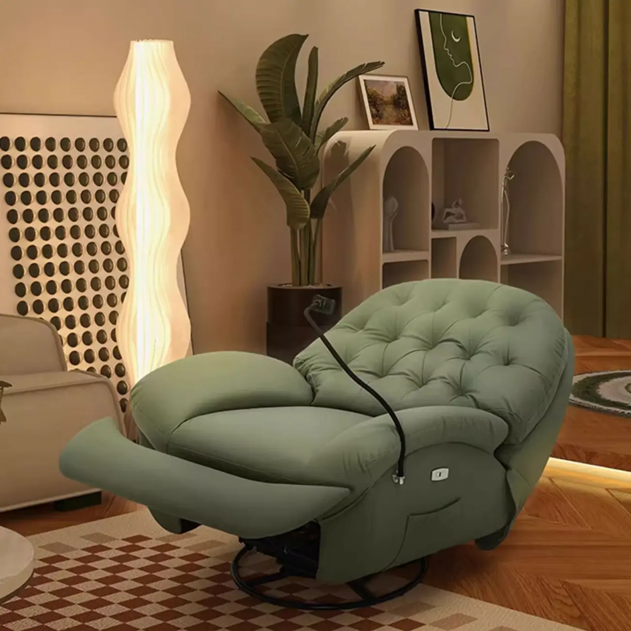 Glam Leather Recliner with USB Port & Cushion for Living Room Image - 1 | homeyfad