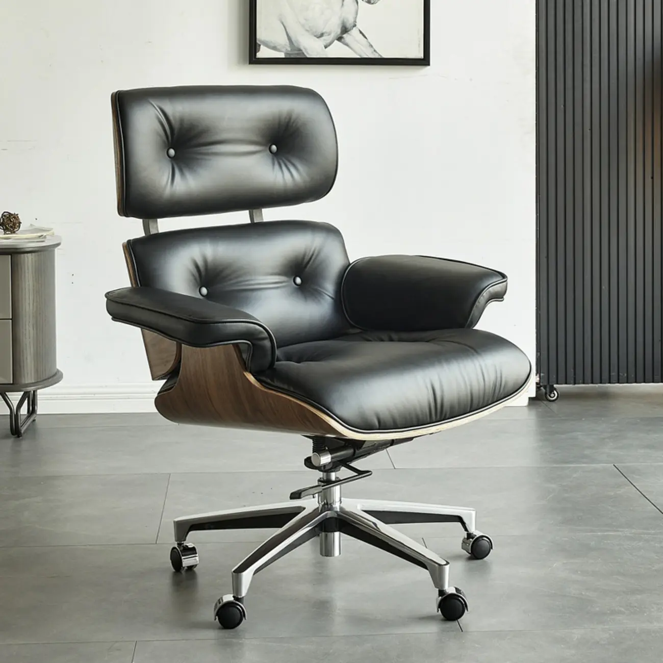 Swivel Black Leather Adjustable Office Chair Image - 1 | homeyfad