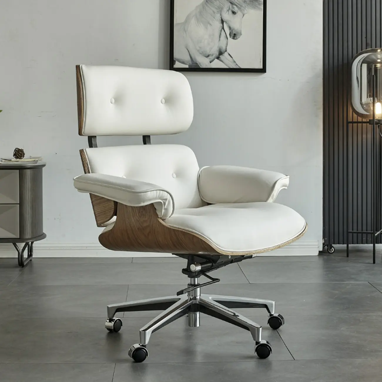 Swivel Black Leather Adjustable Office Chair Image - 2 | homeyfad